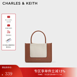 CHARLES&KEITH拼接牛仔手提包帆布托特包包女包生日礼物CK2-30701396 Tan茶色 M