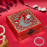 平遥非遗漆器首饰盒螺钿掐铜丝镶嵌鲍鱼贝壳中国风精致木质收纳盒 高定20盒-红-孔雀开屏 [赠锁+收藏证+礼盒+礼
