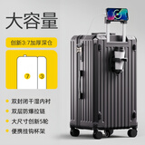 游乐者行李箱大容量拉杆箱26英寸双层防爆密码箱加厚加深结实耐用旅行箱 曜石黑【升级双层防爆拉链+双封闭内衬】 32英寸 -大容量防刮耐磨抗压