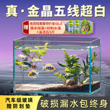 坤宁王金晶超白玻璃鱼缸60造景裸缸客厅桌面溪流缸一体缸水族箱60*30*35