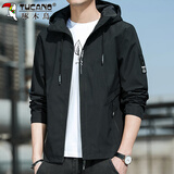 啄木鸟（TUCANO）外套男士秋冬季夹克男休闲工装连帽冲锋上衣服宽松男装 黑色 XL