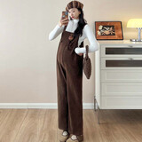 依鎏衣品2025新品380g加厚欧棉绒秋冬宽松阔腿孕妇背带裤吊带长裤毛衣套装 咖啡色单件背带裤 L建议115-130斤