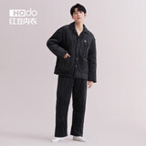 红豆（Hodo）珊瑚绒加厚夹棉睡衣女情侣抗静电男士秋冬季保暖可外穿家居服套装 男士深灰 翻盖口袋 2XL (180) 男士