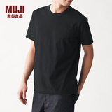 无印良品 MUJI 男式 印度棉天竺编织 圆领短袖T恤 ABA01A0S 黑色 M