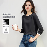 韩都衣舍【通勤假两件静奢】长袖T恤女2025春秋内搭简约舒适显瘦百搭上衣