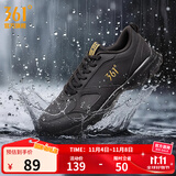 361°运动鞋男鞋秋冬季透气网面跑鞋黑色通勤轻质户外慢跑步鞋 曜石黑/皇冠金【皮革面防泼水】 39