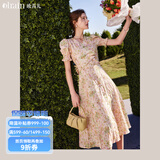 Olrain欧芮儿短袖碎花连衣裙女收腰显瘦法式气质a字大摆裙度假沙滩裙子 花色 XL 170/92A