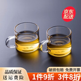 沉弗 玻璃小杯子加厚带把茶杯耐热玻璃品茗杯高硼硅水杯茶具耐用型 2只装