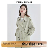 VEGA CHANG风衣女中长款2025秋季知识分子大衣小个子英伦风外套 豆沙绿 S