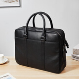 澳懿男士手提包商务真皮公文包时尚潮流牛皮男包大容量斜挎电脑包软皮 双拉链款-纯黑大号 头层牛皮荔枝纹款