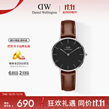 丹尼尔惠灵顿（DanielWellington）DW女表32mm银色边黑盘皮带女士手表腕表送礼生日礼物DW00100181