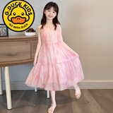 G.duck女童裙子2025新款童装女孩公主裙夏天薄款中大童时尚夏季连衣裙潮 粉色 150 cm