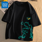 真维斯（Jeanswest）胖子短袖t恤男ins潮牌大码宽松上衣服加肥加大夏季纯棉圆领半截袖  黑色(大涂鸦恐龙左下标) M (170) (30天质量问题全额退)