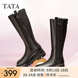 他她（TATA）厚底长筒靴女靴英伦加绒保暖骑士靴高筒靴秋冬新WXK02DG3 黑色（绒里） 36
