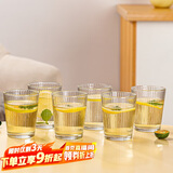 青苹果无铅玻璃水杯 竖纹漱口杯茶杯牛奶杯啤酒杯6只装 饮料杯