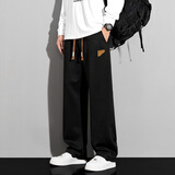 七武海垂顺男士休闲裤秋冬季裤子男款潮直筒裤宽松运动长裤加绒保暖男裤 25071-黑色(直筒) 常规 XL