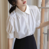 何佳功法式衬衫女装气质短袖春夏装设计感小个子职业装通勤面试衬衣女 白色 S 【建议80-90斤】