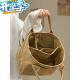 烨白女士帆布包手提袋托特包女日系乐天便当包超火休闲包户外便携小包 棕色 包包+斜挎肩