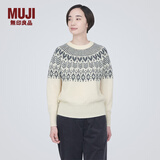 无印良品 MUJI 女式美利奴羊毛图案编织圆领毛衣长袖针织衫毛线衣费尔岛 米白色图案 L （165/88A）