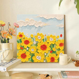 画卿颜《向阳花开》纯手绘油画桌面摆件向日葵立体砂岩装饰画手工摆台