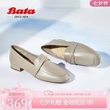 拔佳（Bata）一脚蹬女春季新款英伦百搭牛皮低跟舒适乐福单鞋休闲鞋42057CA4 灰色A 38