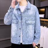 爱洛斯汀堡牛仔外套男春秋上衣服男装休闲夹克衫ins潮牌夹克男工装棒球服男 【Y8013蓝色】 L 【100-120斤】