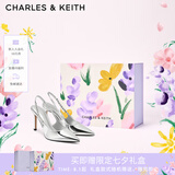 CHARLES&KEITH质感链条尖头高跟凉鞋子女鞋生日礼物女送女友CK1-60280377 Silver银色 39 (250)