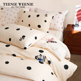 Teenie Weenie小熊床上四件套纯棉100%A类全棉床单双人加大被套罩套件1米8床 茶语时光-波点+米黄