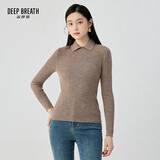 深呼吸DEEP BREATH女装坑条打底纯羊毛针织衫女A301124 灰咖 M (3)