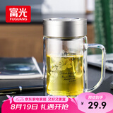 富光双层玻璃杯商务泡茶杯子大容量耐热办公水杯过滤带把银色320ml