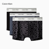 Calvin Klein内衣男士三条装提花腰边ck低腰棉质微弹防夹臀四角裤平角内裤男 NP2765OZIC-太空黑/碳灰/字母满印  3条 L