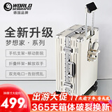 世界地理 德国行李箱男女学生大容量旅行登机铝框杯架拉杆箱万向轮密码 象牙白（功能升级） 28英寸 -托运箱