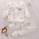 小三月新生婴儿儿衣服秋冬分体夹棉套装宝宝保暖款无骨上衣薄棉开裆棉裤 A113套装小熊 上衣按扣 66 cm 建议10-15斤