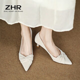 ZHR高跟鞋女细跟法式小香风百搭通勤职业鞋女尖头浅口单鞋女 米色 39