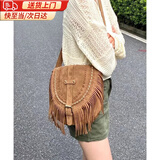 贞嘻流苏包斜挎大容量牛仔包民族风包包女包新疆旅游棕色单肩包马鞍包 复古斜挎流苏包【棕色】