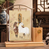 卫美高档实木台历带礼盒2026年商务办公台历架送客户商务伴手礼年历礼品创意插画马年日历定制订做logo