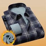 立蒙冬季男士保暖衬衫加绒加厚长袖格子衬衣中年爸爸装 335灰白格XL