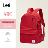 Lee新款双肩包女大学生休闲通勤大容量校园电脑背包初中高中书包 学院红【可放15/16寸电脑】
