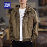 罗蒙（ROMON）夹克男美式复古飞行员秋冬季宽松潮流痞帅休闲加绒款男士工装外套 咖啡 M （合适体重95-130斤）