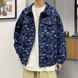 爱洛斯汀堡牛仔外套男春秋上衣服男装休闲夹克衫ins潮牌夹克男工装棒球服男 Y8036蓝色 L 【100-120斤】