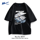 回力（Warrior）纯棉t恤男夏季复古国潮重磅短袖男士宽松大码运动半袖 黑色  2XL 