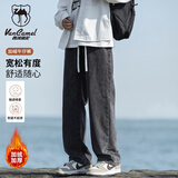 西域骆驼（VANCAMEL）牛仔裤男宽松直筒韩版垂感阔腿休闲裤子男加绒加厚长裤 黑灰 L