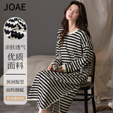 JOAE纯棉睡裙女条纹连衣裙可外穿长袖秋季女士睡衣女温柔家居服L