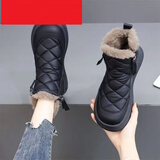 百丽踏保暖雪地靴女款2025新款冬季加绒加厚防滑防水雪地棉女冬棉鞋短靴 黑色 36