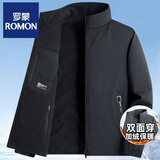 罗蒙（ROMON）双面穿抓绒外套男士春秋季新款摇粒绒休闲立领夹克冬装保暖上衣 黑色【双面可穿 专柜正品】 XL 建议125-145斤