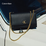 Calvin Klein小众单肩包礼物荔枝纹包包金属搭扣链条翻盖CK女包斜挎包DH2806 YIQ-黑金 OS