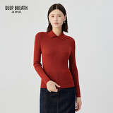 深呼吸DEEP BREATH女装坑条打底纯羊毛针织衫女A301124 复古红 S (2)