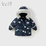 戴维贝拉（DAVE＆BELLA）冬季新款工装风女童棉服连帽儿童外套小童棉袄外衣加绒女宝宝衣服 天鹅印花【DB4242805-A】 120 cm（建议身高110-120cm）