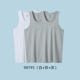 七匹狼背心男士100%纯棉运动健身跨栏罗纹夏季弹力薄款透气大码短袖3件 100%纯棉细罗纹-灰+灰+白（3件） 3XL (185) (推荐体重160-180斤)