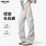 Foss Phil褶皱伞兵工装裤男士春秋季防水冲锋直筒百搭弯刀裤K10183米灰XL